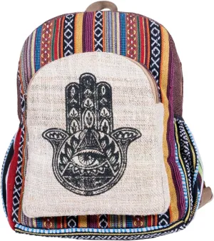 RARA Natural Handmade-Unique design eco-friendly Hemp Hippie backpack, very popular in FAIR TRADE Beautiful light weight backpack for college Adults. (Peace Hand), Medium