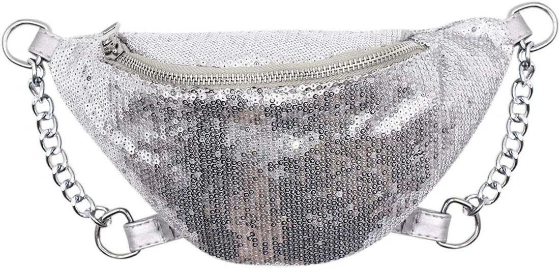 RARITYUS Sparkly Sequin Fanny Packs Glitter Waist Bag with Adjustable Strap for Women Girls Unisex