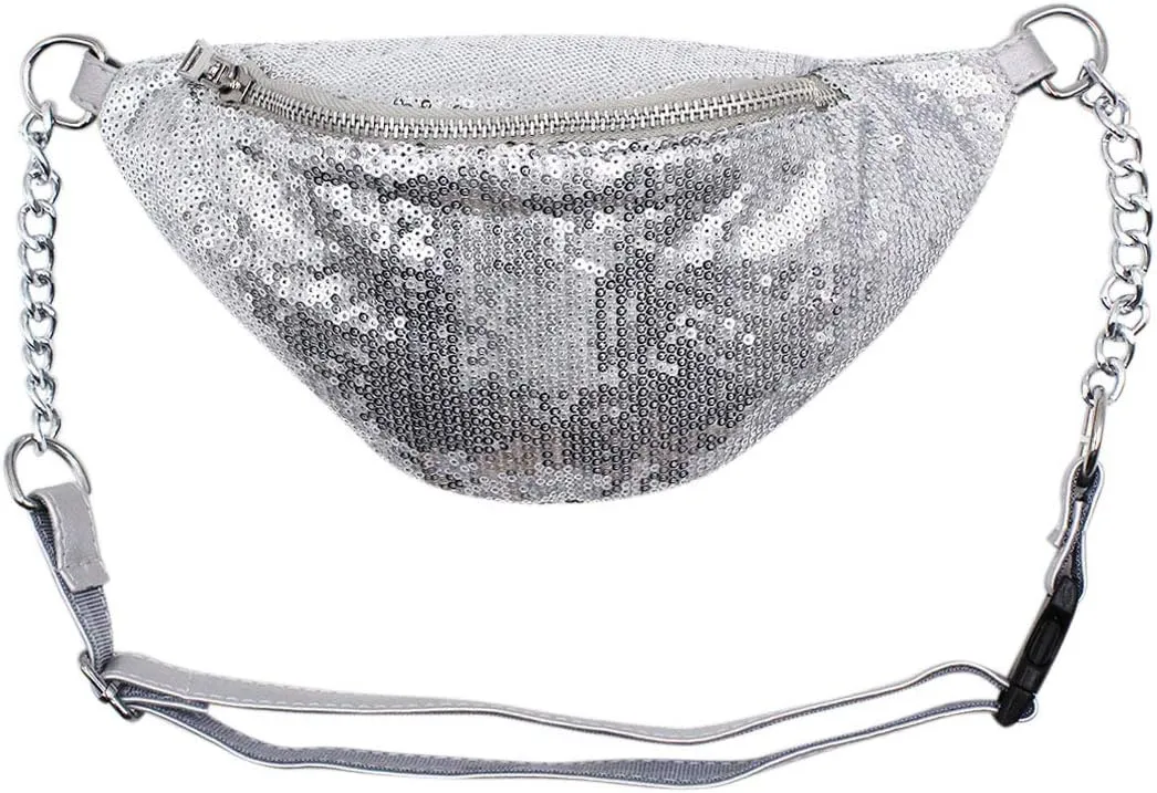 RARITYUS Sparkly Sequin Fanny Packs Glitter Waist Bag with Adjustable Strap for Women Girls Unisex