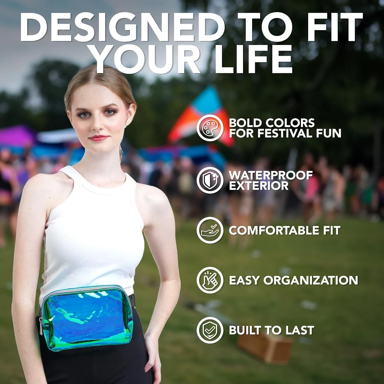 Rave Laser Aqua Crossbody Belt Bag for Women – Stylish Fanny Pack, Functional and Fashion Waist Packs for Travel, Festivals, and Everyday Use