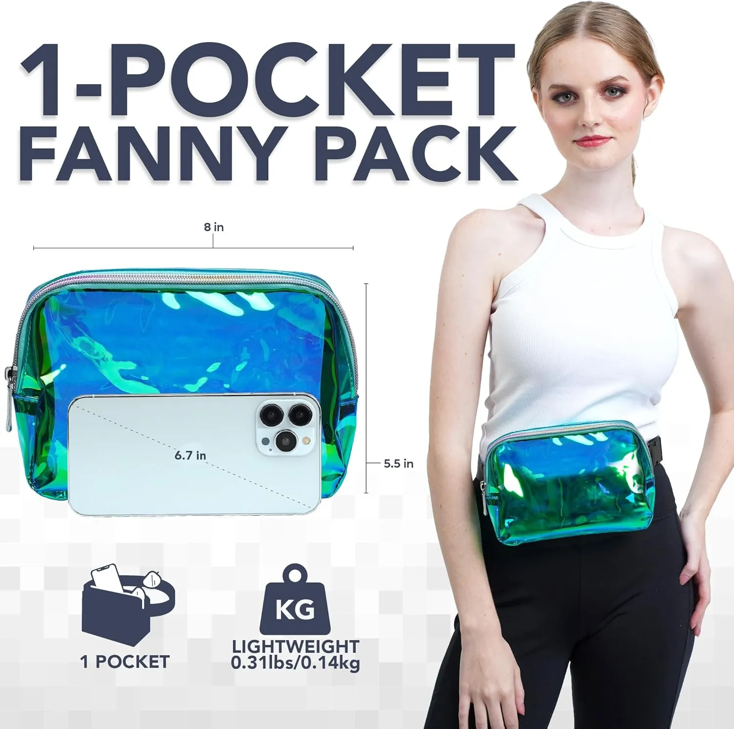 Rave Laser Aqua Crossbody Belt Bag for Women – Stylish Fanny Pack, Functional and Fashion Waist Packs for Travel, Festivals, and Everyday Use