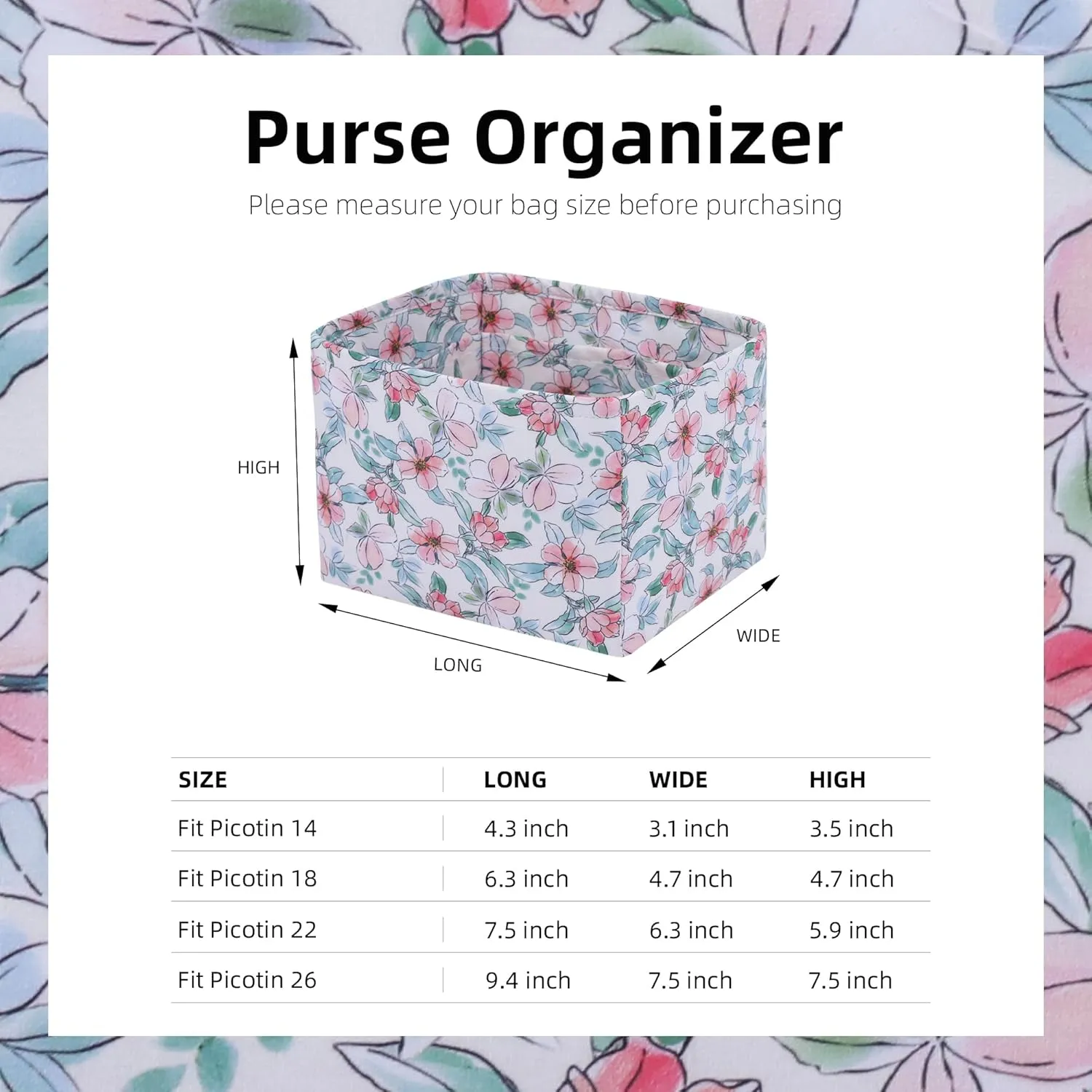 Rayon Purse Organizer Insert, unique pattern Bag Organizer Liner, Handbag Organiser Insert, Bag Tote Shaper fit Picotin 14/18/22/26 bags(PC18,Blooming Peach)
