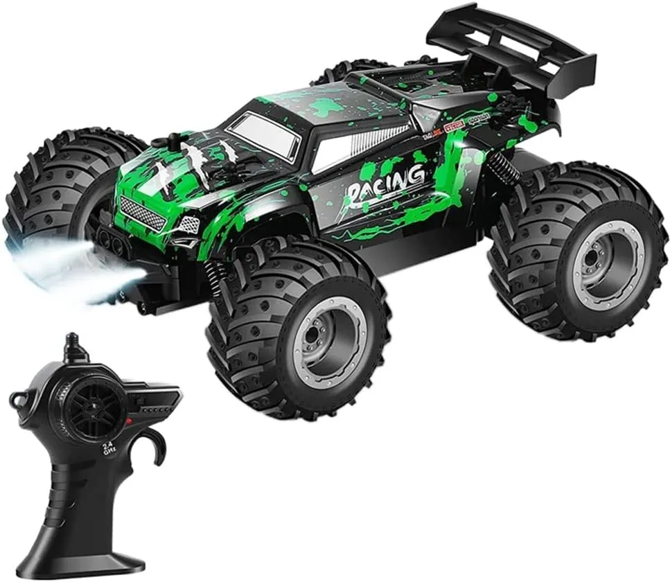 RC Truck 1:18 Scale 20km/h Fast Racing Car, 2WD Top Speed All Terrains Electric Toy Off Road RC Car Vehicle Truck Crawler with LED Lights for Boys Kids and Adults