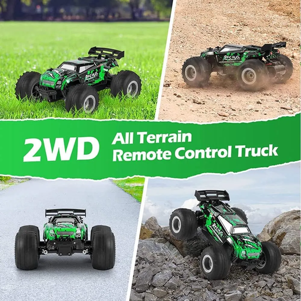 RC Truck 1:18 Scale 20km/h Fast Racing Car, 2WD Top Speed All Terrains Electric Toy Off Road RC Car Vehicle Truck Crawler with LED Lights for Boys Kids and Adults