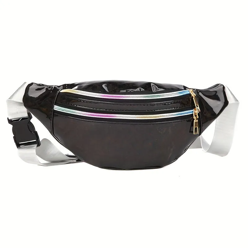 realaiot  Holographic Waist Bags, Women Silver Fanny Pack, Female Belt Bag, Geometric Waist Packs, Laser Chest Phone Pouch, Bum Bag