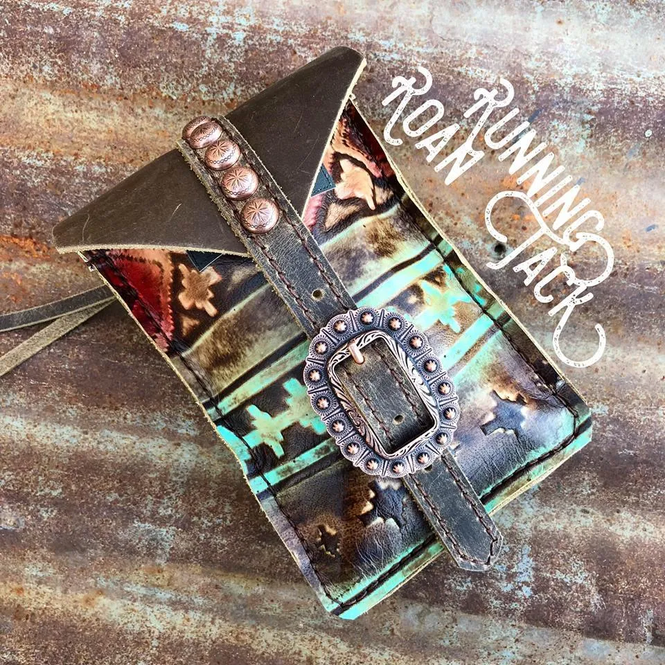 Red Aztec Mini Saddle Bag with Your Choice of Buckle and Fringe for Phone, Keys, Roping Powder, etc
