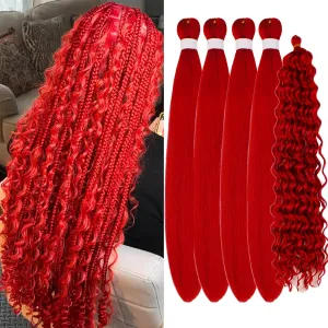 Red Braiding Hair Pre stretched Curly Deep Wave Crochet Braids Hypoallergenic Prestretched Braiding Hair Micro Synthetic Ez Braid Itch Free