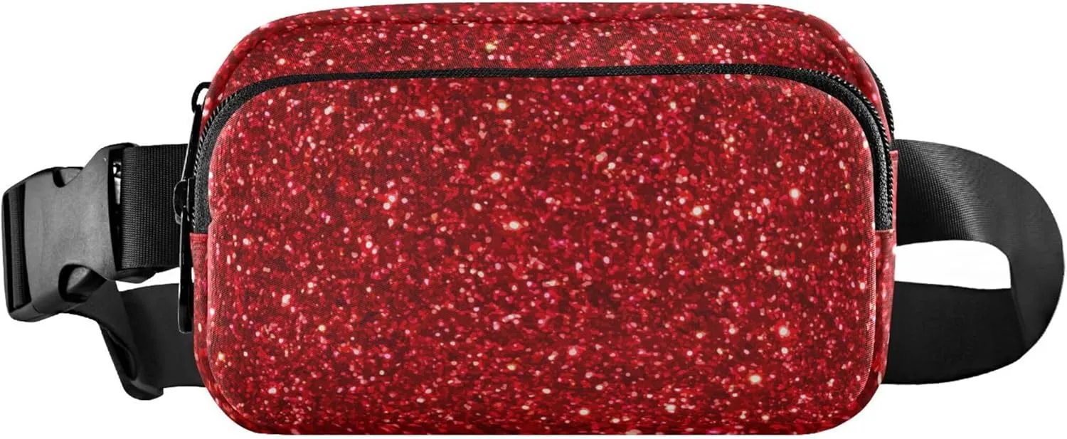 Red Glitter Fanny Packs for Women Waterproof Hip Pack Belt Pouch Cute Waist Pack for Women