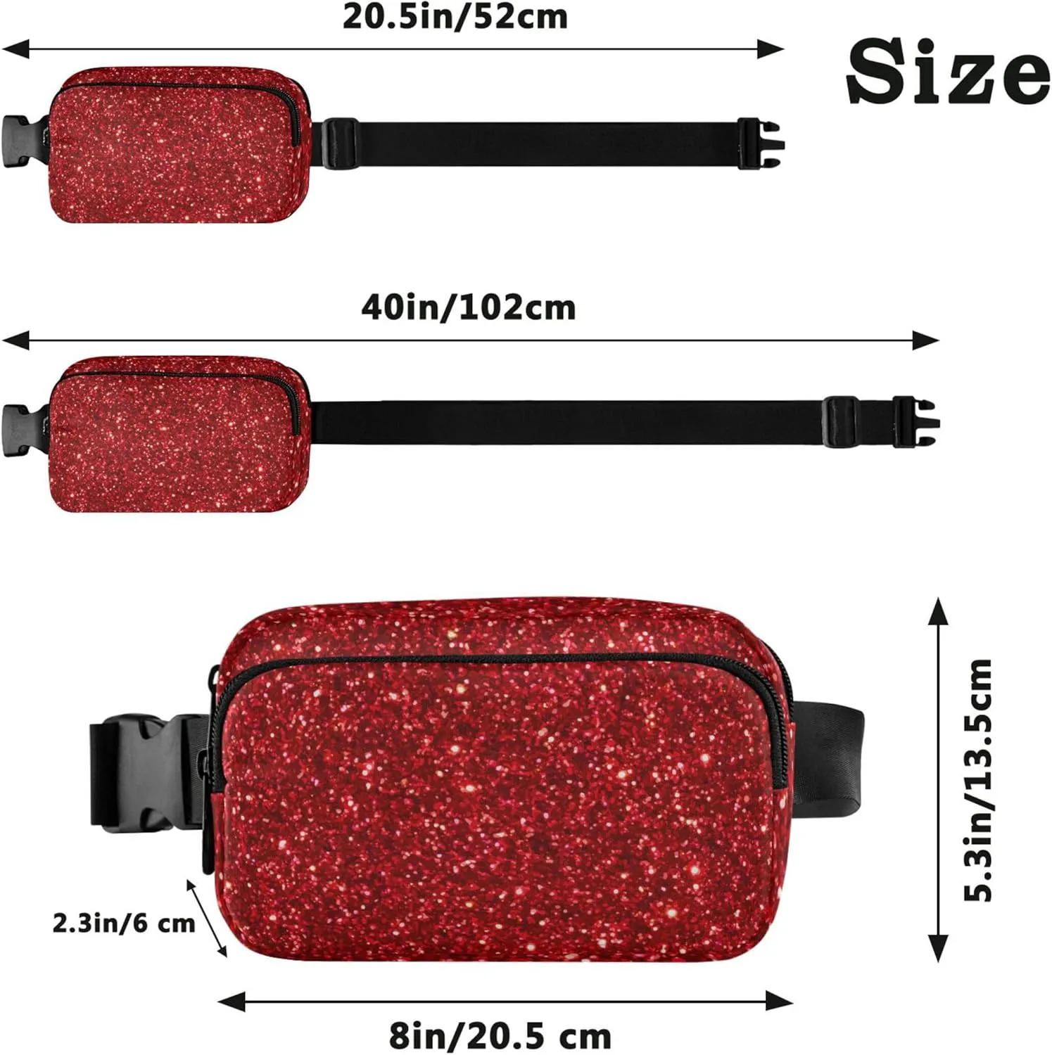 Red Glitter Fanny Packs for Women Waterproof Hip Pack Belt Pouch Cute Waist Pack for Women