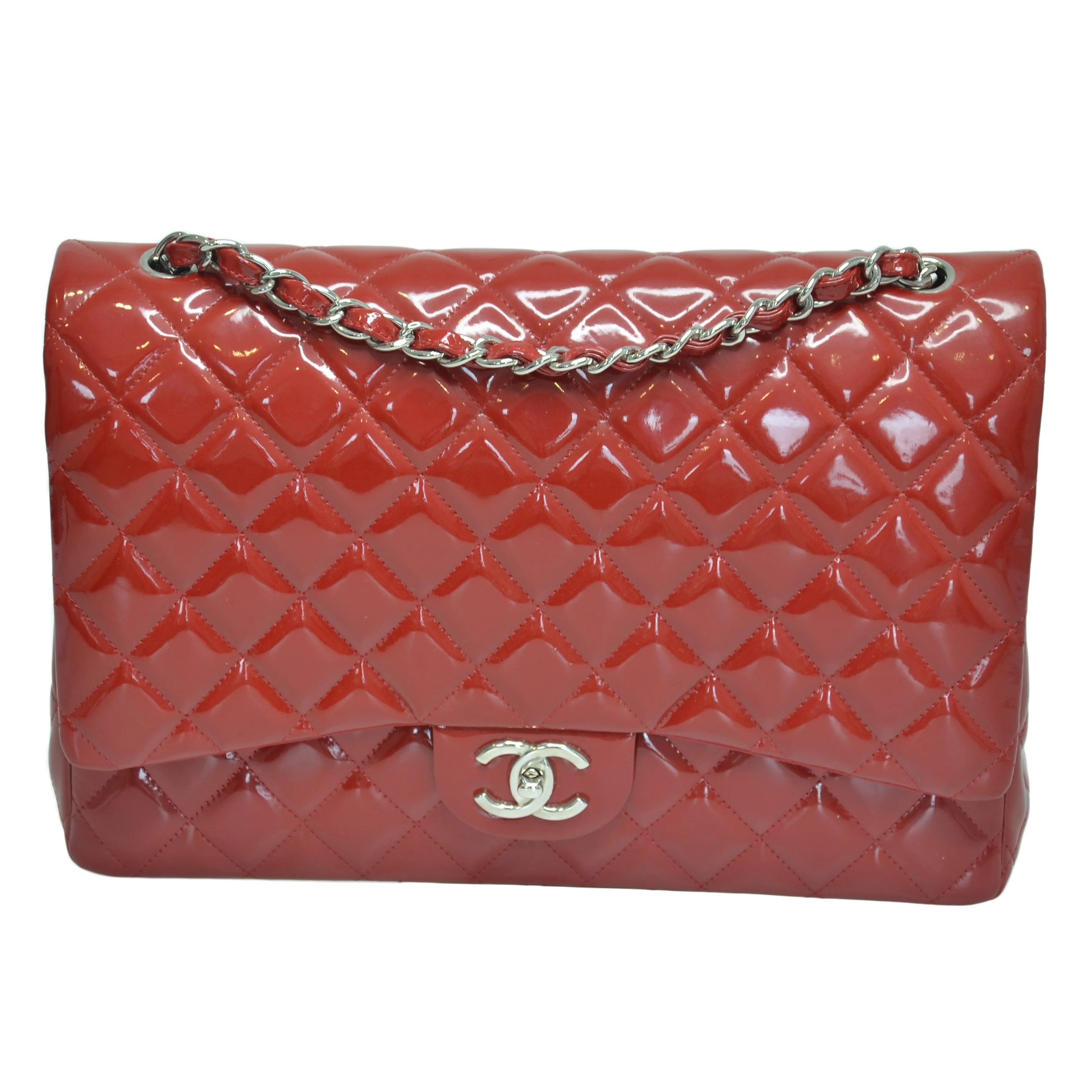 Red Quilted Maxi Classic Double Flap Bag