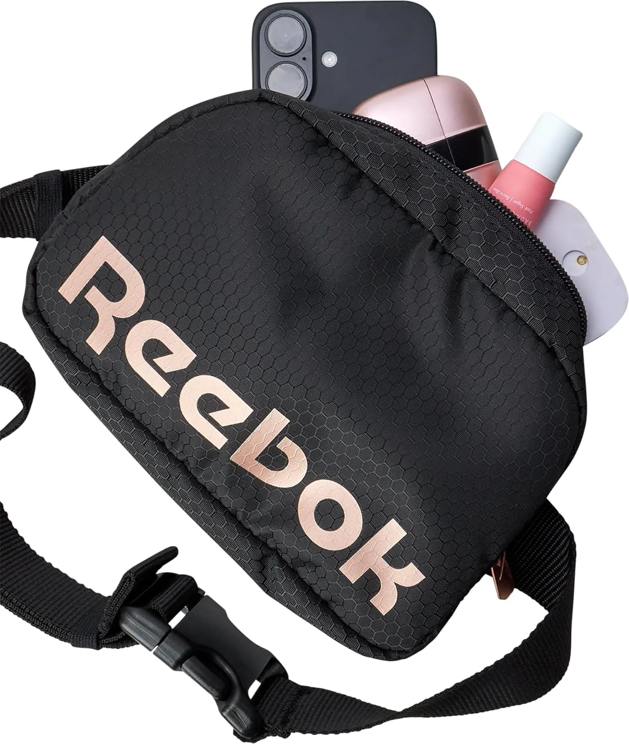 Reebok Fanny Pack - Lightweight Stylish Crossbody Waist Belt Bags for Women and Men with Adjustable Strap, Size One Size, Cape Black