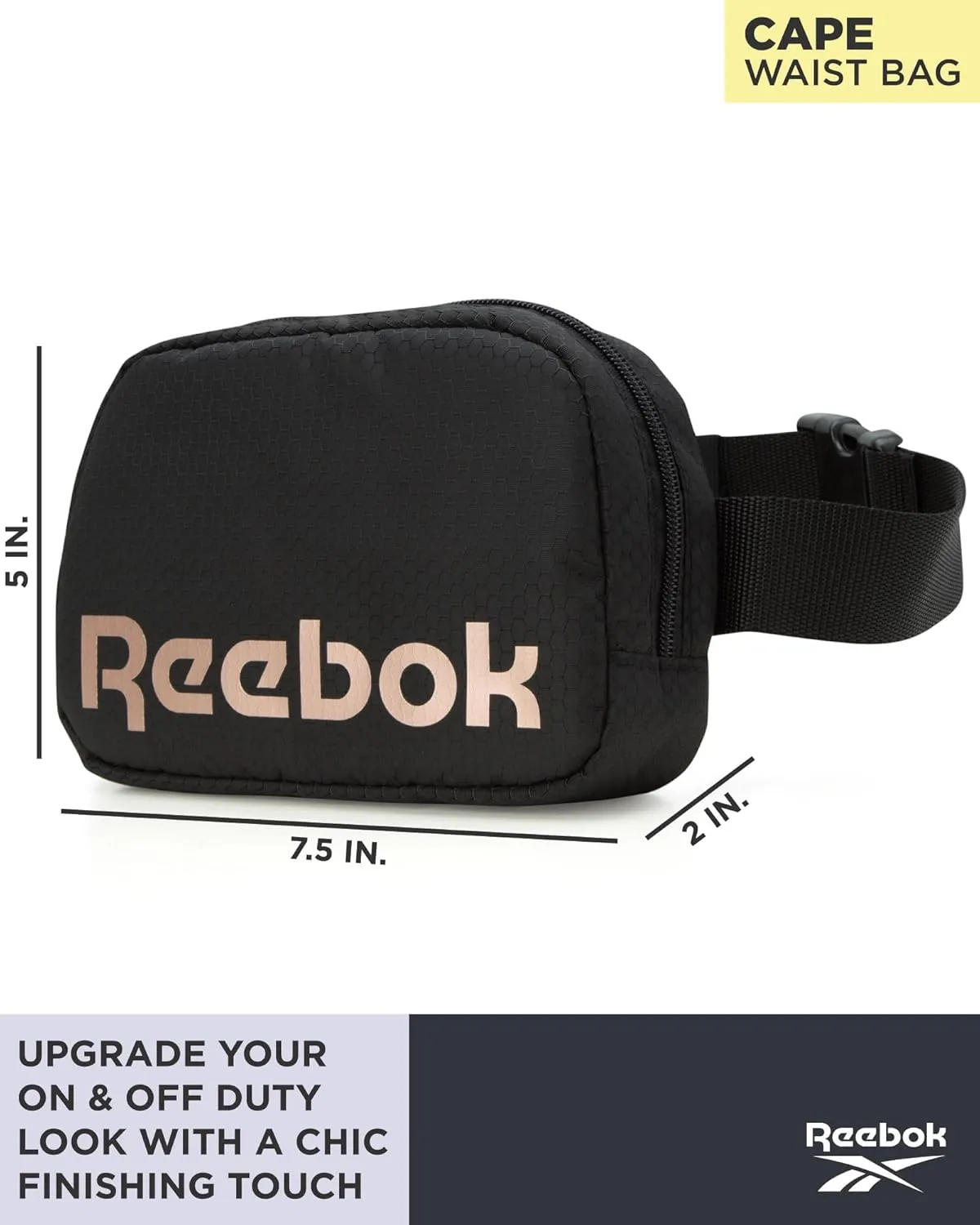 Reebok Fanny Pack - Lightweight Stylish Crossbody Waist Belt Bags for Women and Men with Adjustable Strap, Size One Size, Cape Black