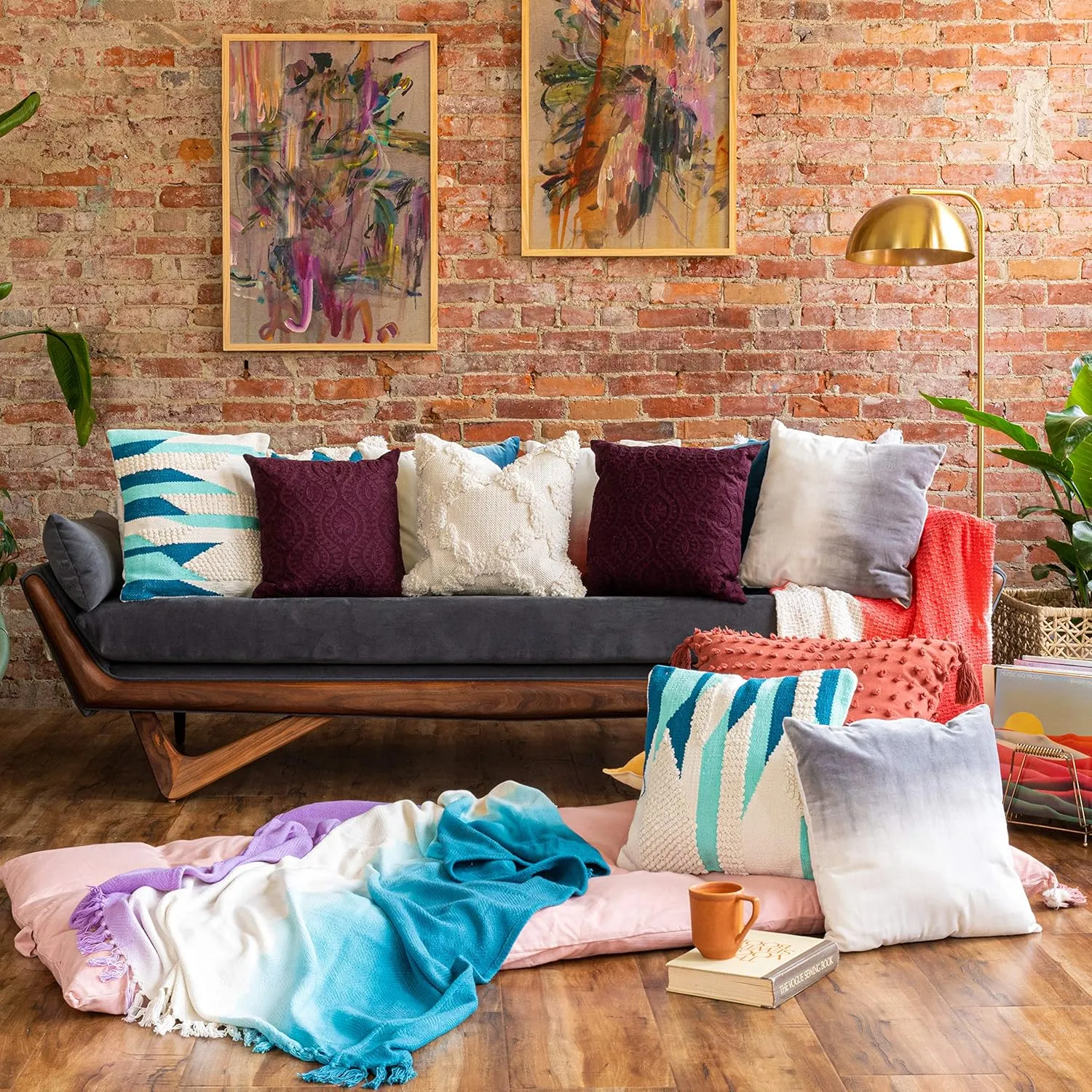 Refinery29 | Riley Collection | Premium Cotton Textured Throw Blanket, Modern Design for Luxury Home Décor (50 x 70, Purple)
