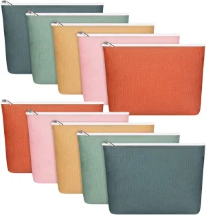 Reginary 10 Pcs Canvas Makeup Bags Bulk for Women Blank DIY Craft Pencil Pouch Multicolor Cosmetics Bag Travel Toiletry Pouch Gift for Mental Health Nurse Mother Teacher(Boho Color)