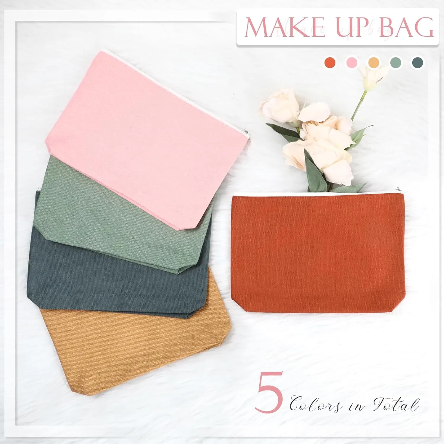 Reginary 10 Pcs Canvas Makeup Bags Bulk for Women Blank DIY Craft Pencil Pouch Multicolor Cosmetics Bag Travel Toiletry Pouch Gift for Mental Health Nurse Mother Teacher(Boho Color)