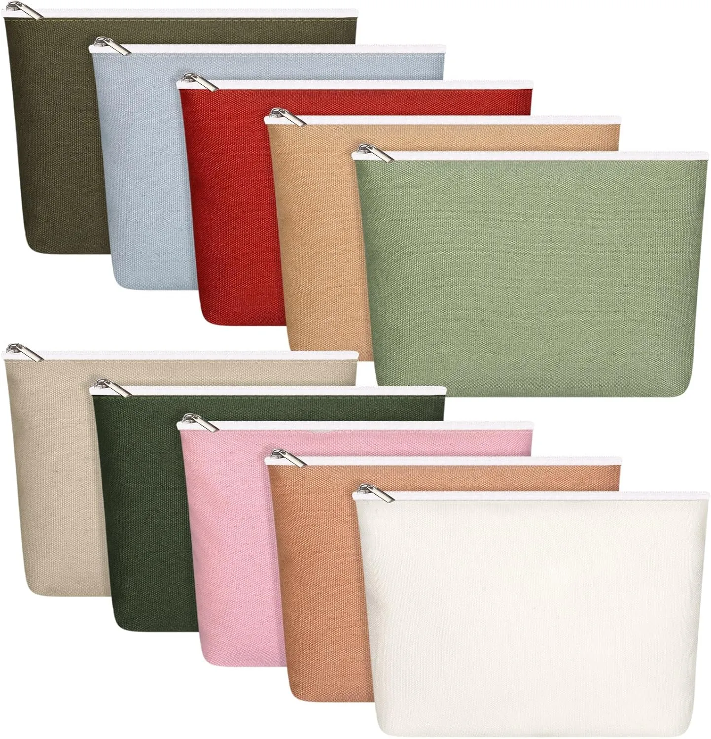 Reginary 10 Pcs Canvas Makeup Bags Bulk for Women Blank DIY Craft Pencil Pouch Multicolor Cosmetics Bag Travel Toiletry Pouch Gift for Mental Health Nurse Mother Teacher(Macaron Color)