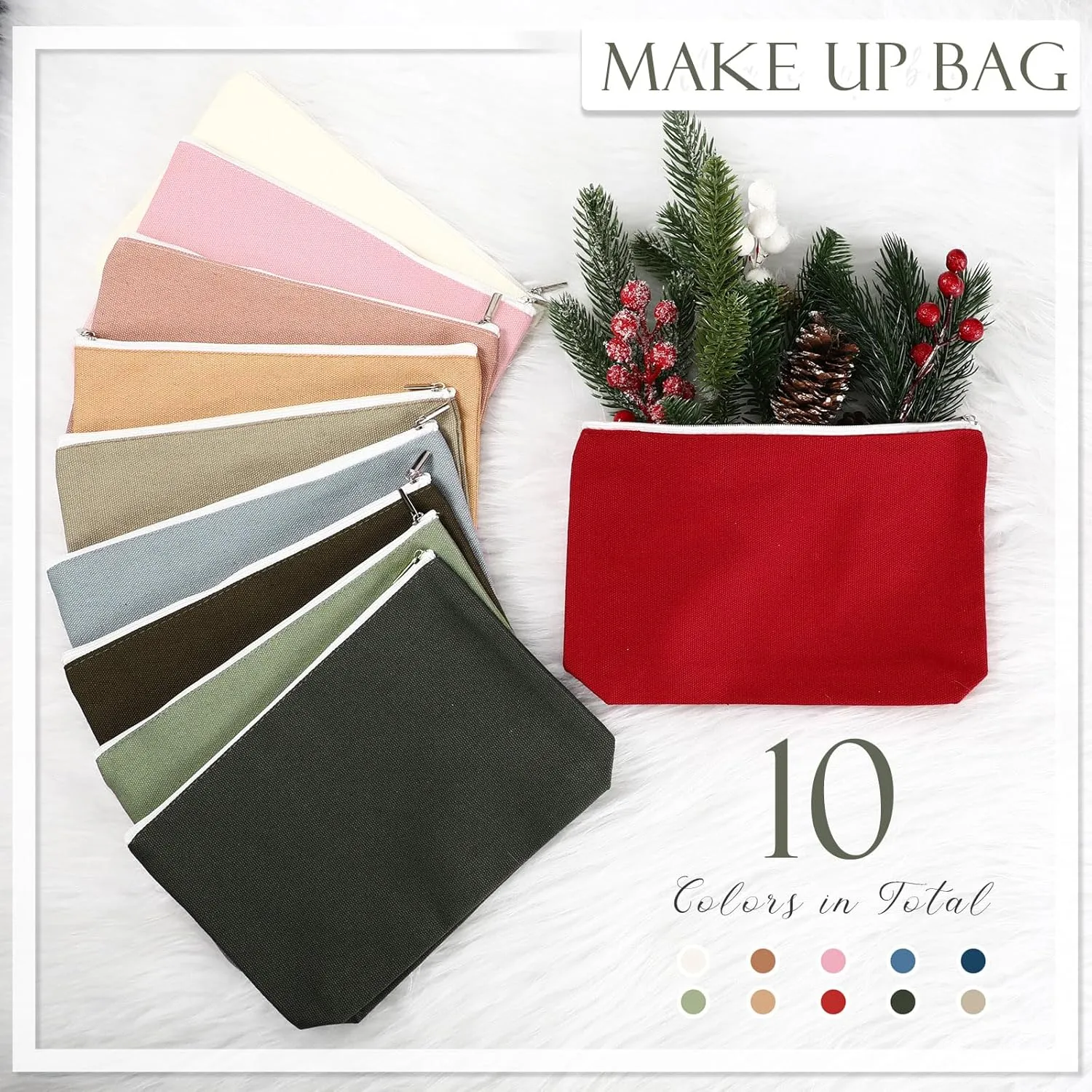 Reginary 10 Pcs Canvas Makeup Bags Bulk for Women Blank DIY Craft Pencil Pouch Multicolor Cosmetics Bag Travel Toiletry Pouch Gift for Mental Health Nurse Mother Teacher(Macaron Color)