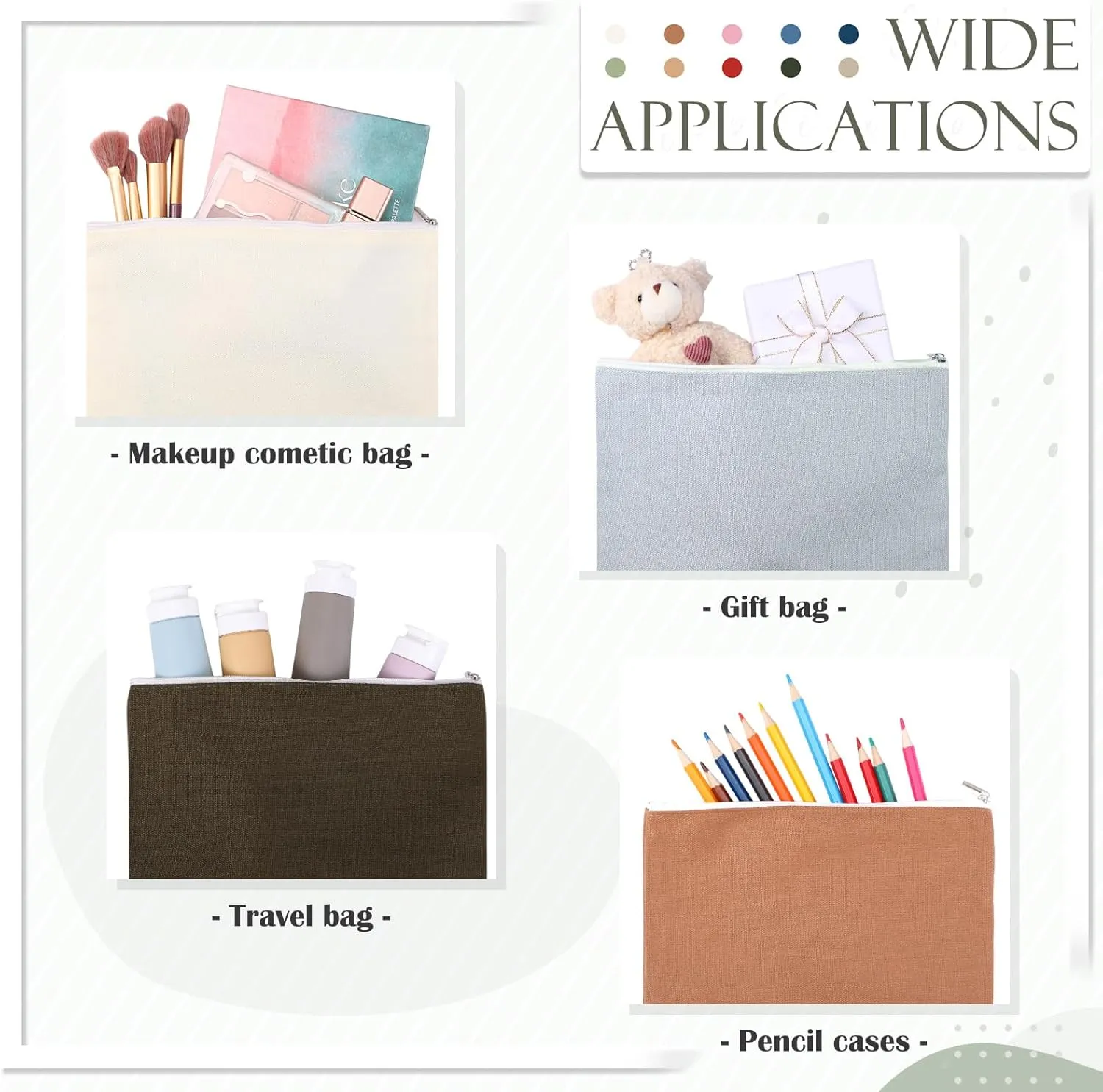 Reginary 10 Pcs Canvas Makeup Bags Bulk for Women Blank DIY Craft Pencil Pouch Multicolor Cosmetics Bag Travel Toiletry Pouch Gift for Mental Health Nurse Mother Teacher(Macaron Color)