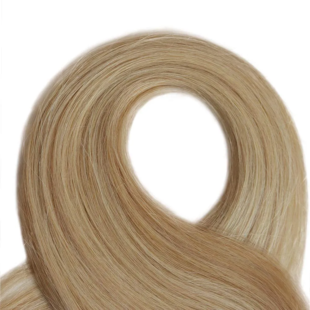 Remy Clip in Hair Extensions Balayage Soft Real Human Hair Extensions 12 Inch Human Hair Natural Beige Blonde with Bleach Blonde 70g 7Pcs For Women