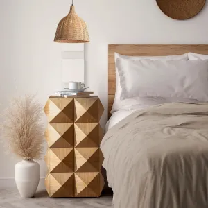 Retro Three-Dimensional Embossed Pattern Design Side Table, Durable Nightstand, Natural Finish, 23.62" Height