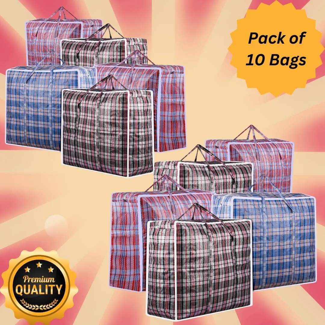 Reusable & Versatile Large Laundry Bags with Reinforced Zips & Handles - Multi-Pack Options Durable for Clothing & Bedding - Ideal for Storage, Moving & Travel( /- 10%) (Pack of 10)