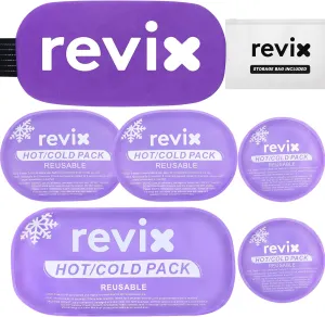 REVIX Reusable Hot and Cold Gel Ice Packs for Injuries with Cloth Cover, 5-Piece Cold Packs with Adjustable Strap for Kids Boo Boo, Sports, Breastfeeding, Wisdom Teeth, Purple