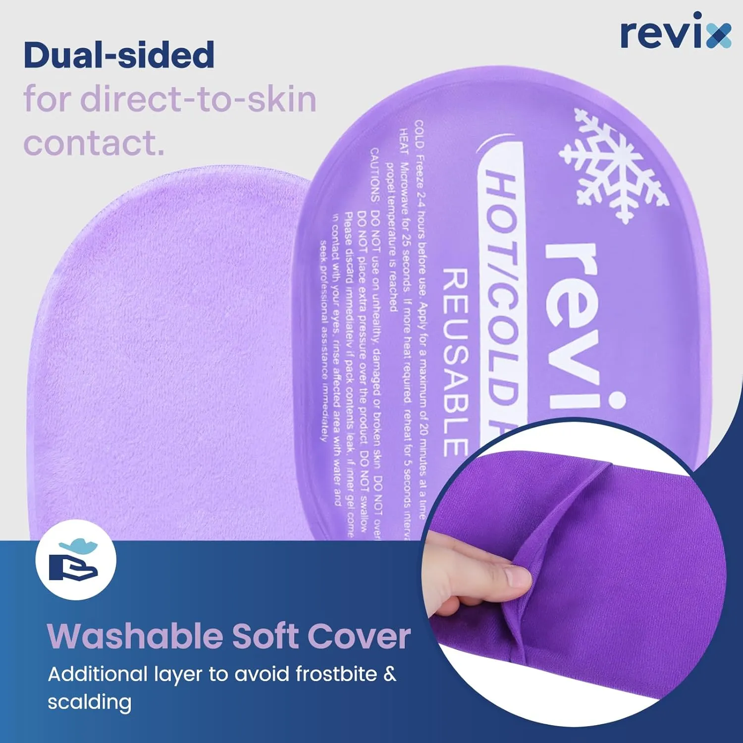 REVIX Reusable Hot and Cold Gel Ice Packs for Injuries with Cloth Cover, 5-Piece Cold Packs with Adjustable Strap for Kids Boo Boo, Sports, Breastfeeding, Wisdom Teeth, Purple