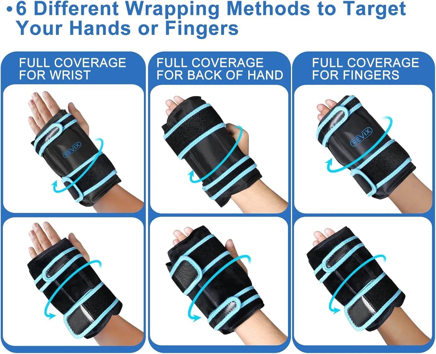 REVIX Wrist Ice Pack for Carpal Tunnel, Reusable Gel Ice Packs for Hand Relaxation, Promoting Flexibility and Mobility by Cold Compression Therapy, Black, 2 Packs