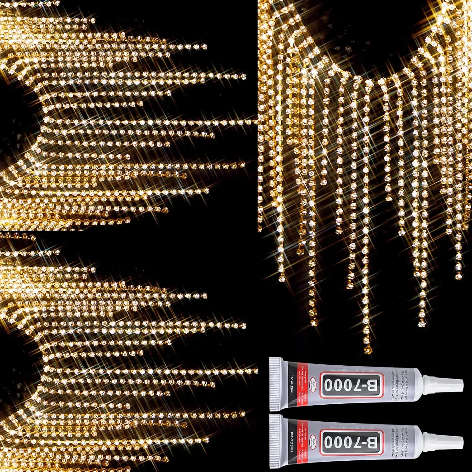 Rhinestone Fringe Belt Beaded Ribbon Diamond Tassel Chain for Jeans Clothing Accessories DIY Decoration(4 Yard,Champagne)