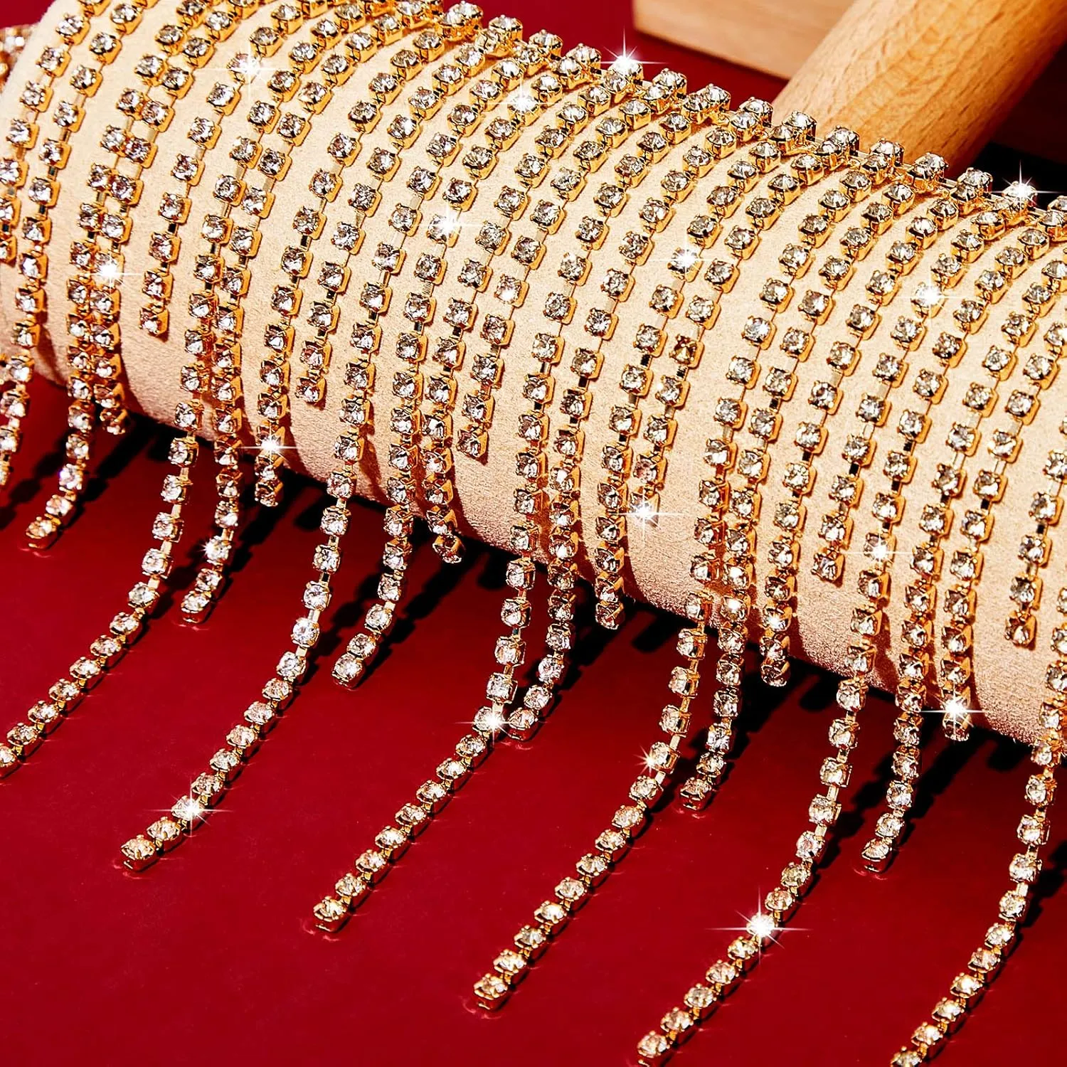 Rhinestone Fringe Belt Beaded Ribbon Diamond Tassel Chain for Jeans Clothing Accessories DIY Decoration(4 Yard,Champagne)