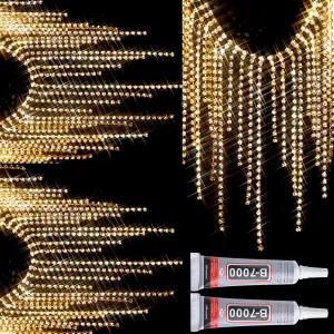 Rhinestone Fringe Belt Beaded Ribbon Diamond Tassel Chain for Jeans Clothing Accessories DIY Decoration(4 Yard,Champagne)