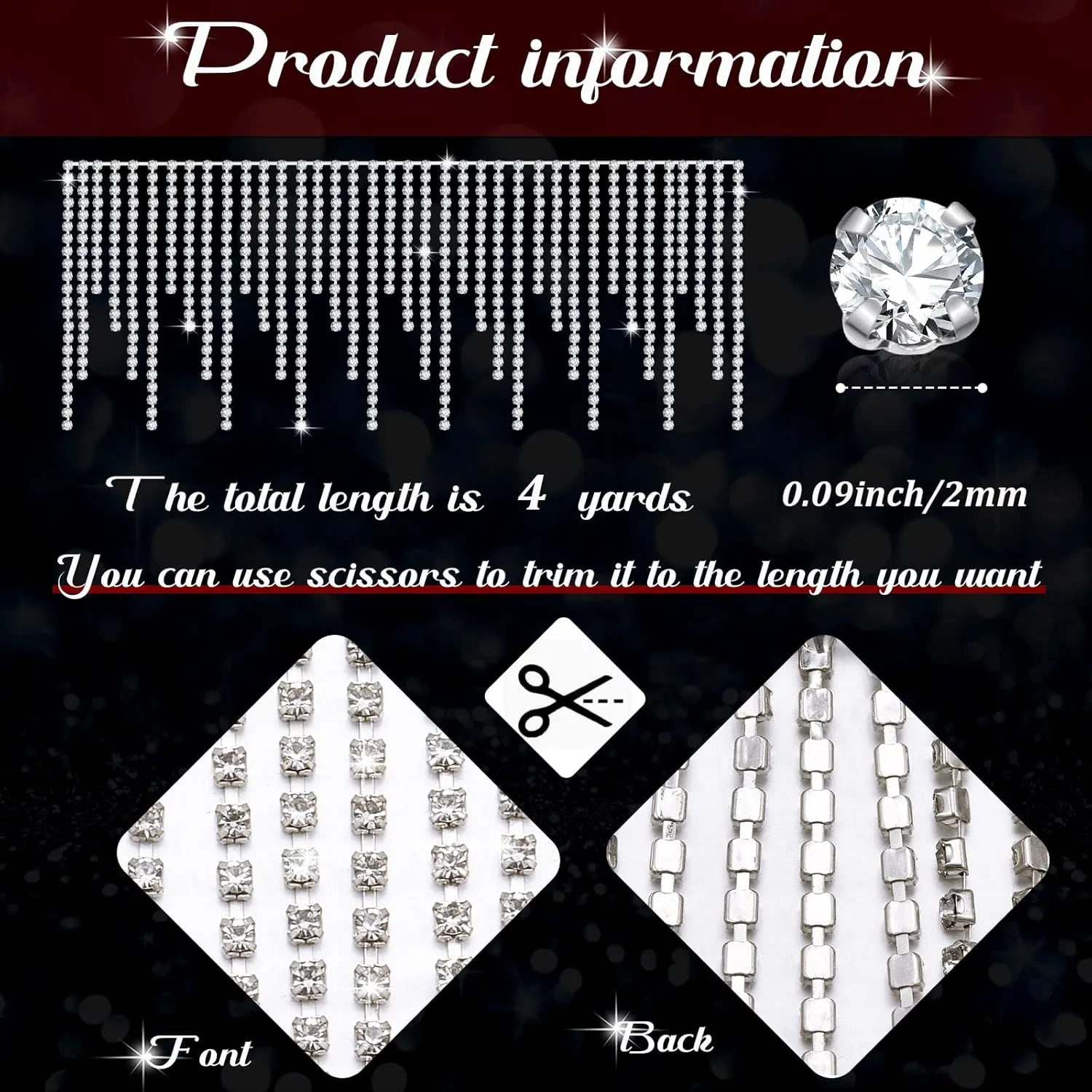 Rhinestone Fringe Belt with Beaded Fringe Trim & Rhinestone Ribbon Tassel Chain for DIY Decoration (Silver, 4 Yard)