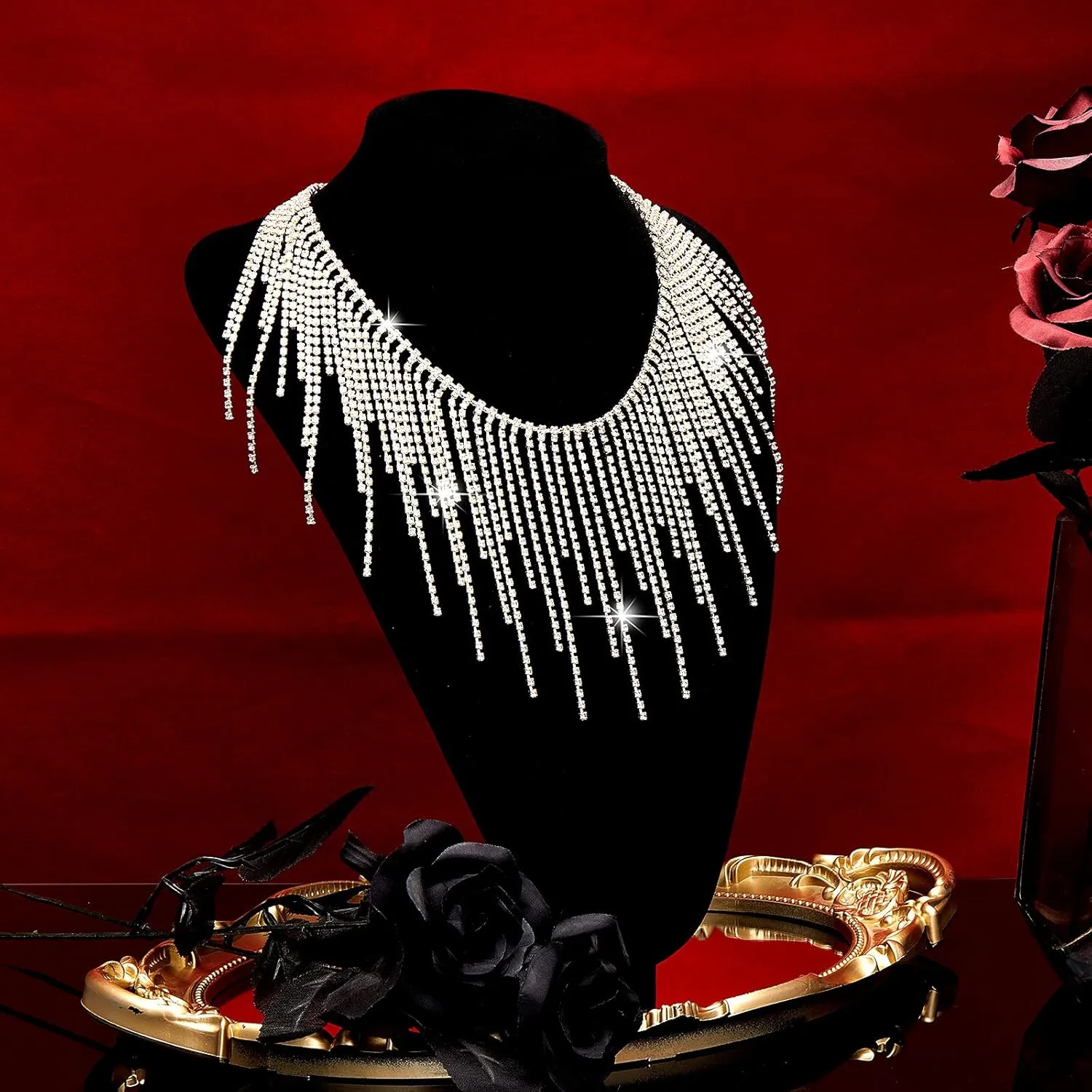 Rhinestone Fringe Belt with Beaded Fringe Trim & Rhinestone Ribbon Tassel Chain for DIY Decoration (Silver, 4 Yard)