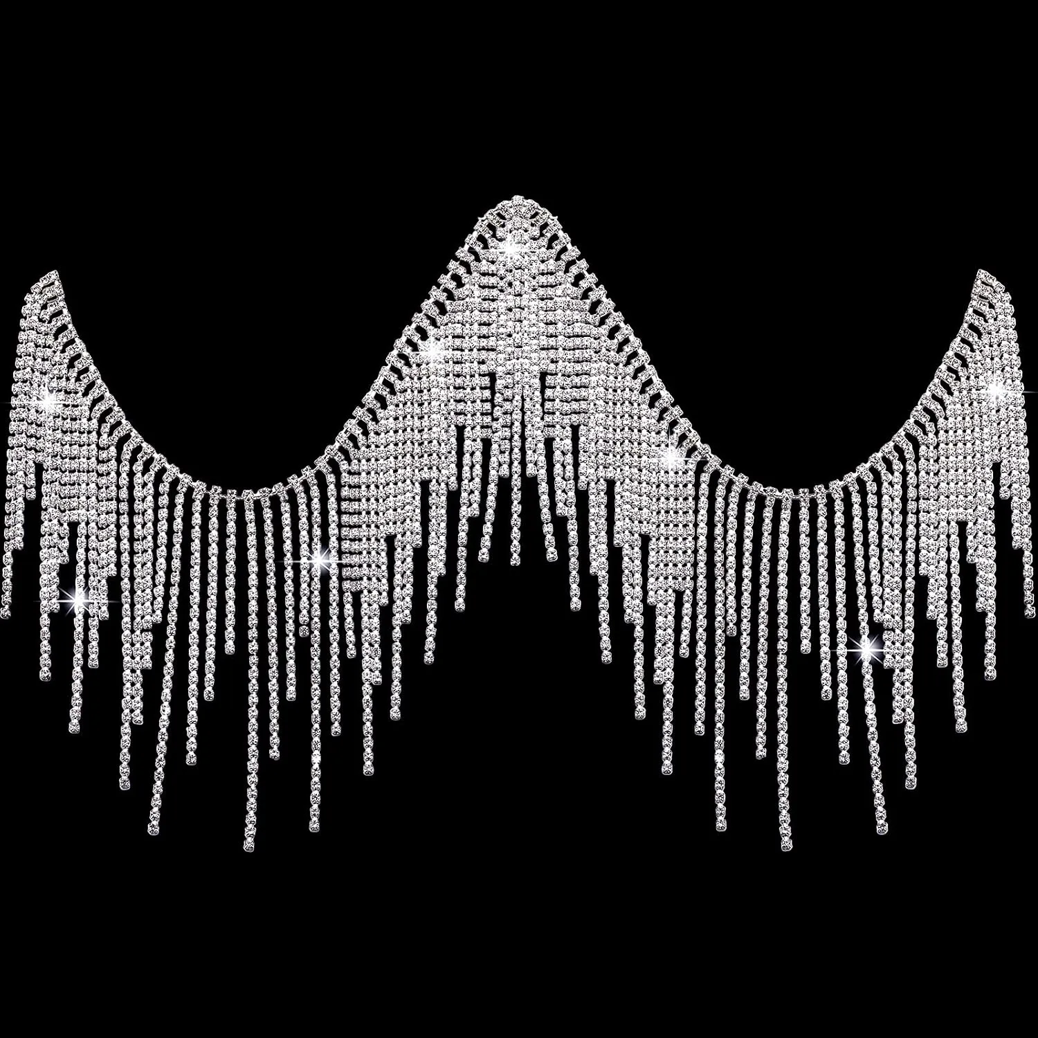 Rhinestone Fringe Belt with Beaded Fringe Trim & Rhinestone Ribbon Tassel Chain for DIY Decoration (Silver, 4 Yard)