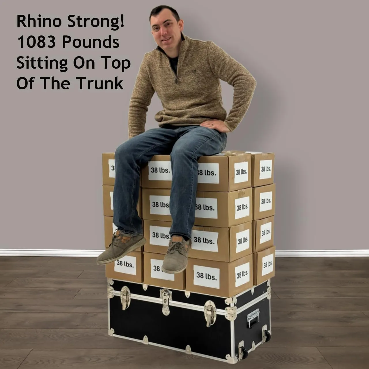 Rhino Trunk & Case Small Essential College Trunk with Wheels - Secure Dorm Storage Chest - Ideal Footlocker for Students - Strong Trunks with 1000  Pound Sitting Capacity 30"x17"x13" (Black)