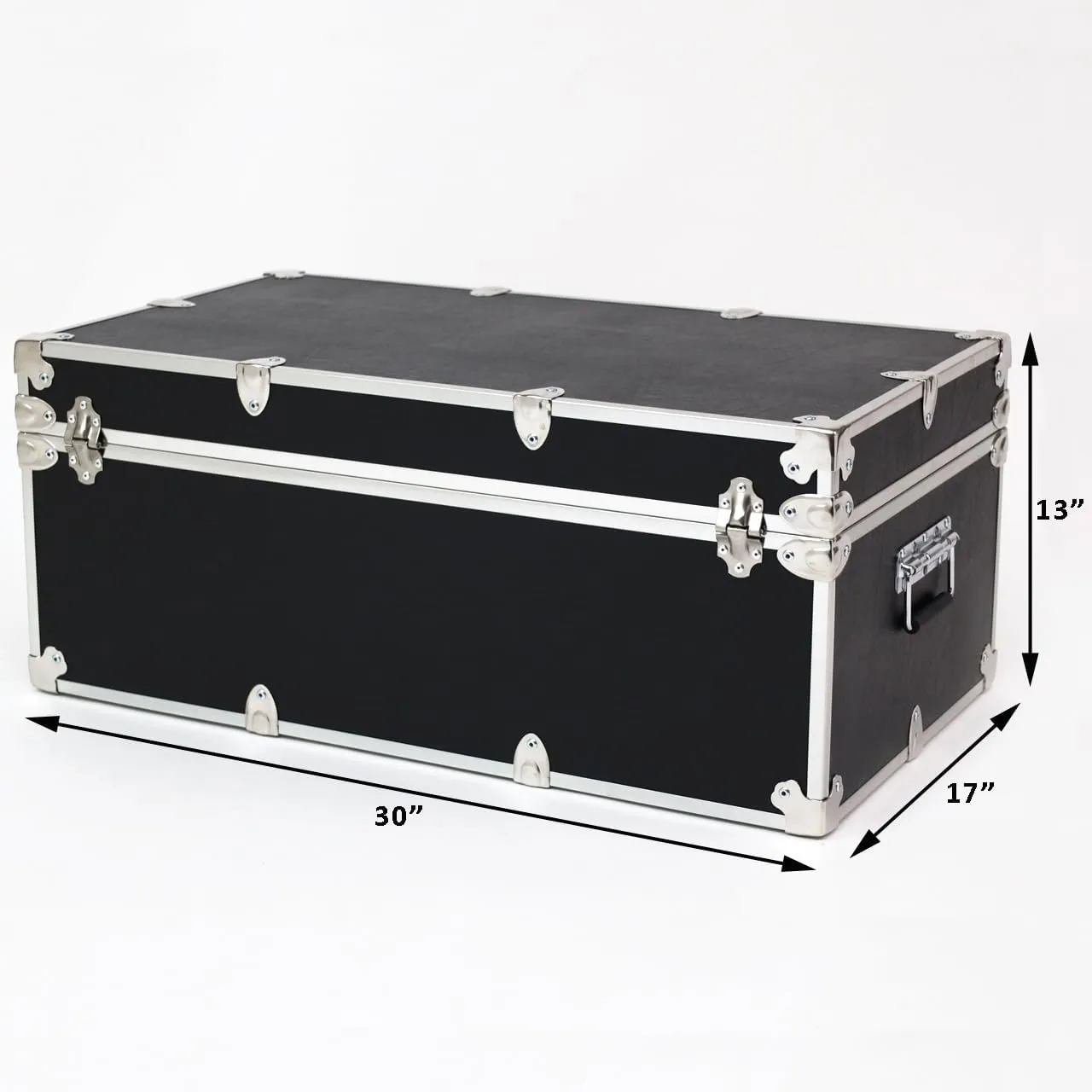 Rhino Trunk & Case Small Essential College Trunk with Wheels - Secure Dorm Storage Chest - Ideal Footlocker for Students - Strong Trunks with 1000  Pound Sitting Capacity 30"x17"x13" (Black)