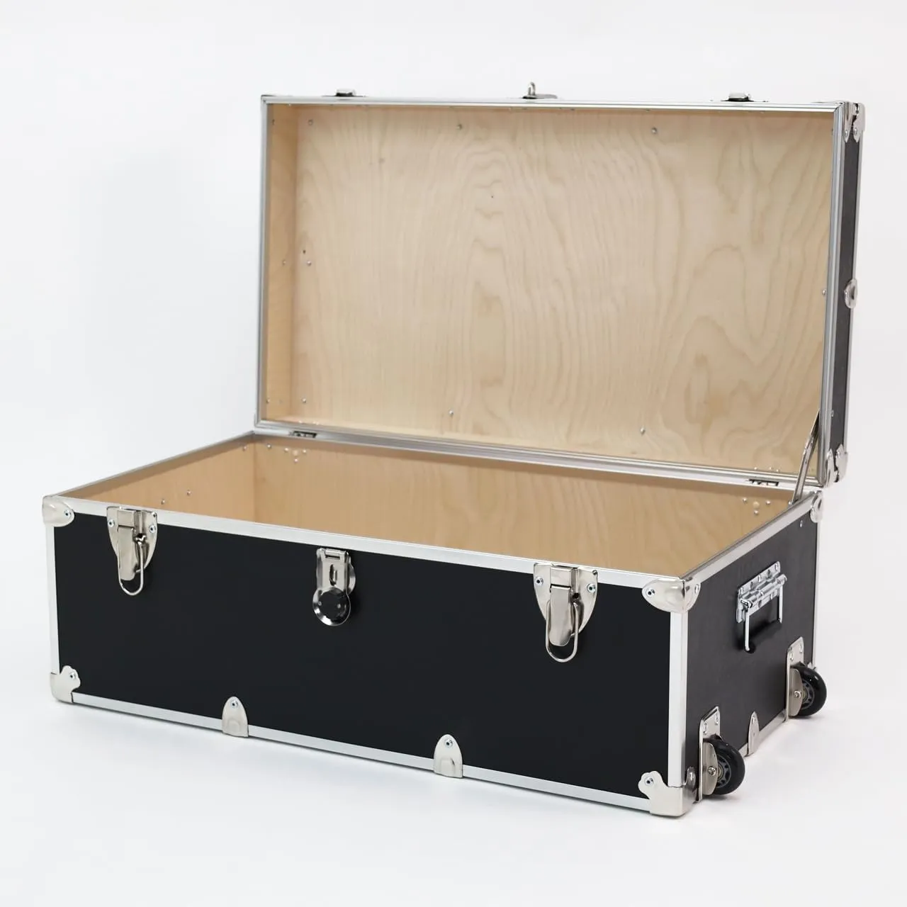 Rhino Trunk & Case Small Essential College Trunk with Wheels - Secure Dorm Storage Chest - Ideal Footlocker for Students - Strong Trunks with 1000  Pound Sitting Capacity 30"x17"x13" (Black)