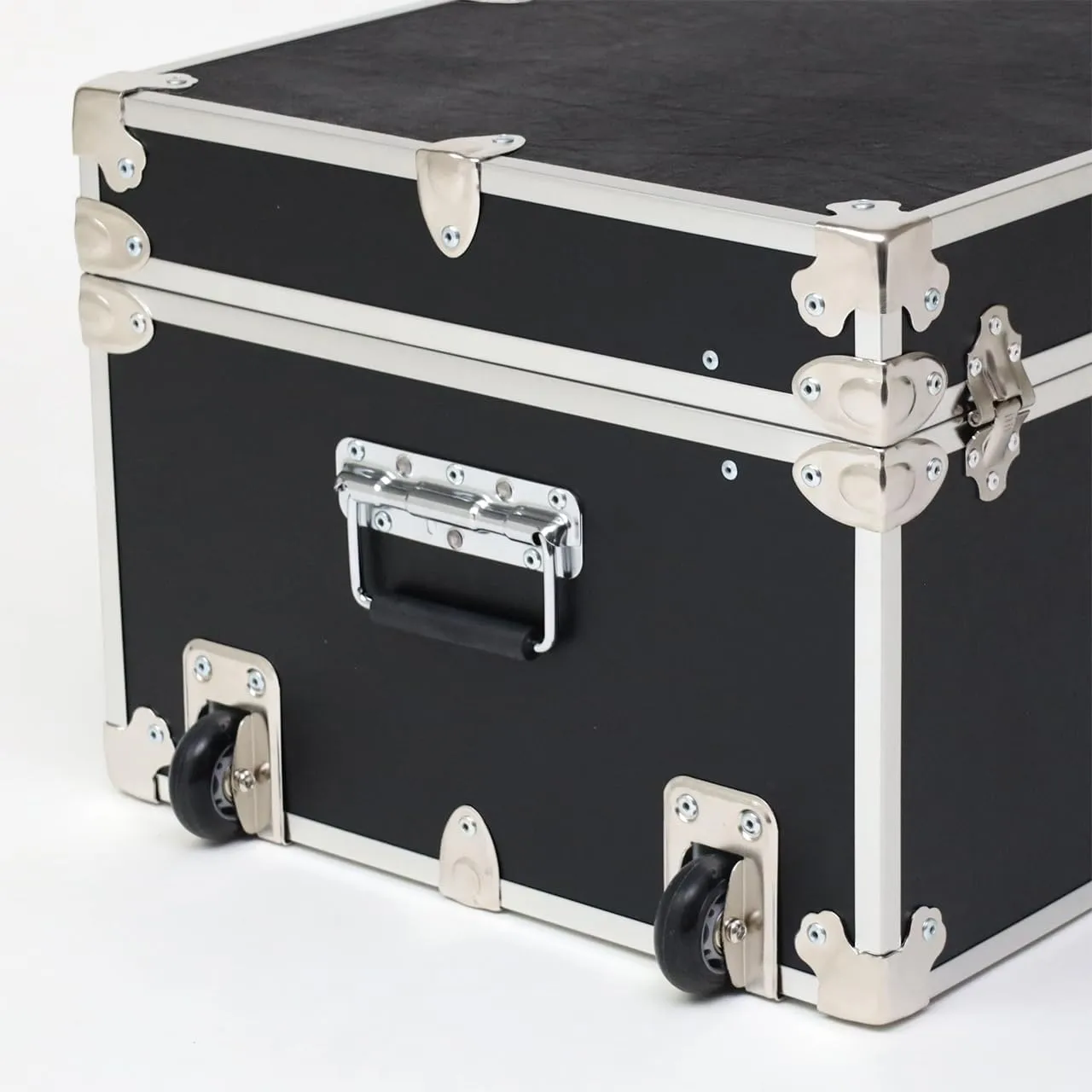 Rhino Trunk & Case Small Essential College Trunk with Wheels - Secure Dorm Storage Chest - Ideal Footlocker for Students - Strong Trunks with 1000  Pound Sitting Capacity 30"x17"x13" (Black)