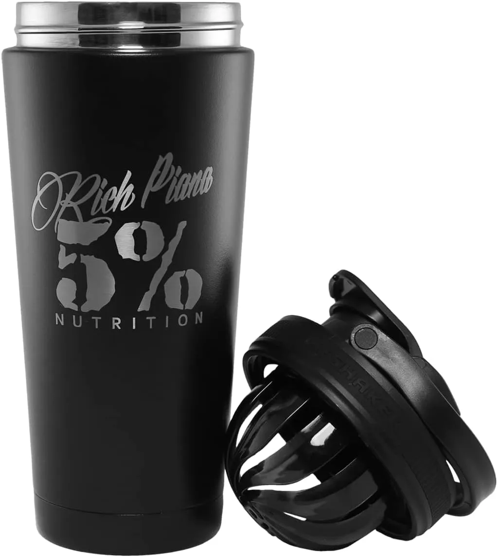 Rich Piana 5% Nutrition Gym Bag Bundle | Sports Duffle Bag   Stainless Steel Insulated Shaker Bottle   Protein Powder Storage Funnel (Deluxe 3 Item Kit)