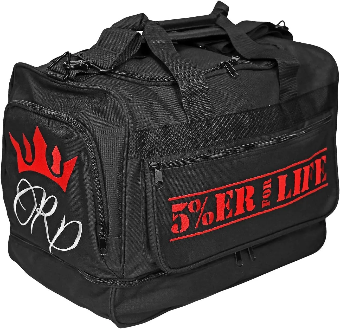 Rich Piana 5% Nutrition Gym Bag Bundle | Sports Duffle Bag   Stainless Steel Insulated Shaker Bottle   Protein Powder Storage Funnel (Deluxe 3 Item Kit)