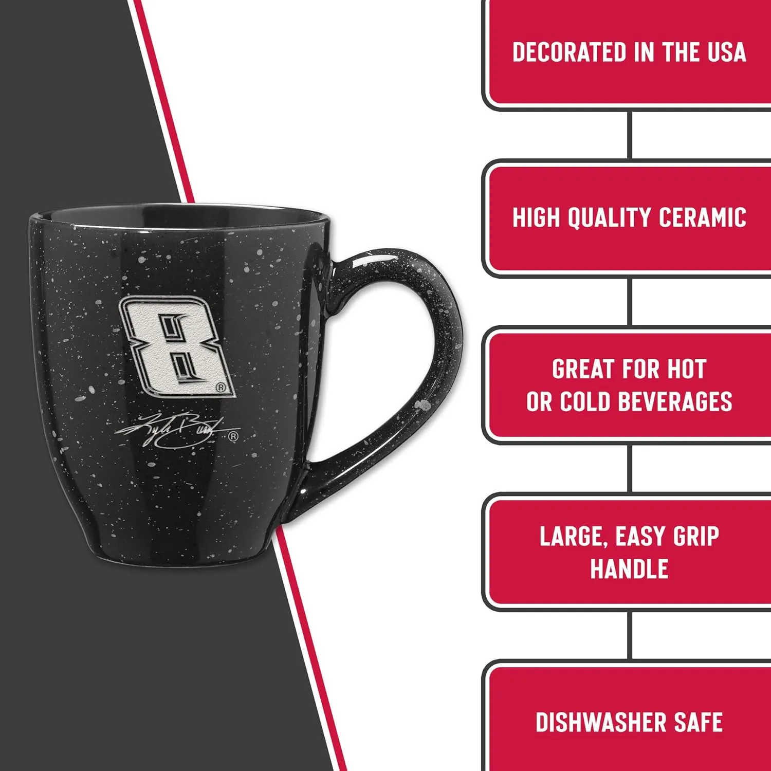 Rico Industries NASCAR Racing 16 oz Team Color Laser Engraved Speckled Ceramic Coffee Mug