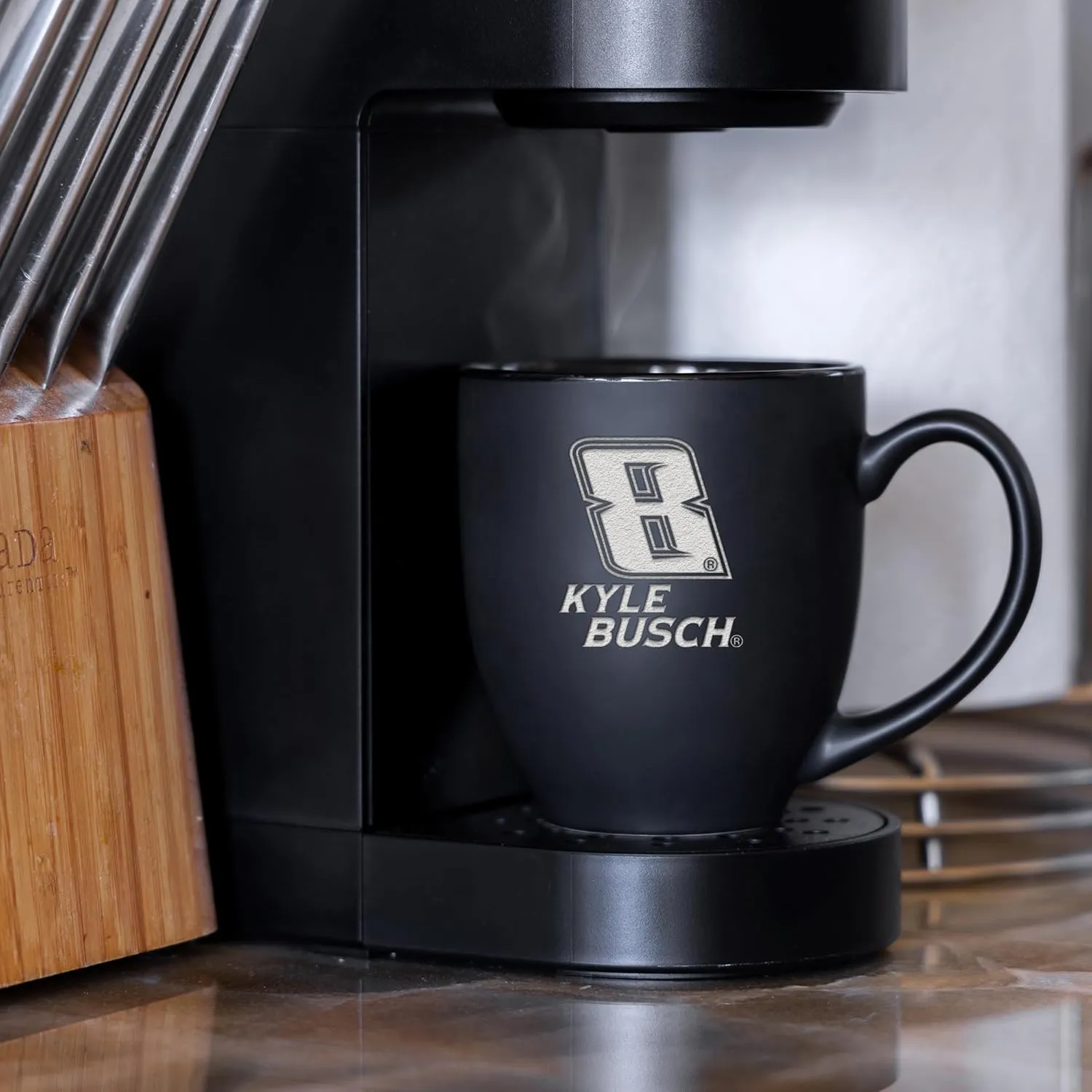 Rico Industries NASCAR Racing Pick Your Driver 15oz Laser Engraved Matte Black Ceramic Bistro Mug - For Hot or Cold Drinks