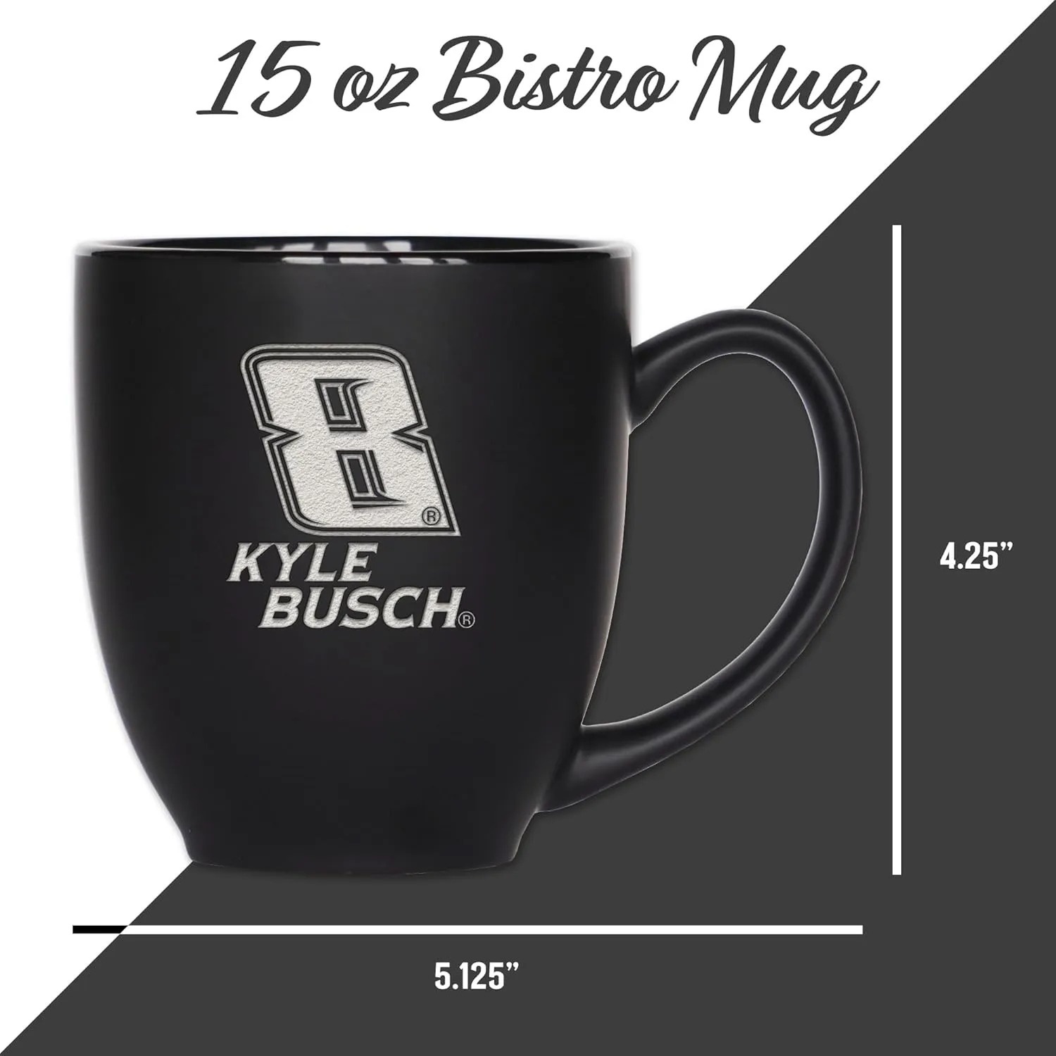 Rico Industries NASCAR Racing Pick Your Driver 15oz Laser Engraved Matte Black Ceramic Bistro Mug - For Hot or Cold Drinks