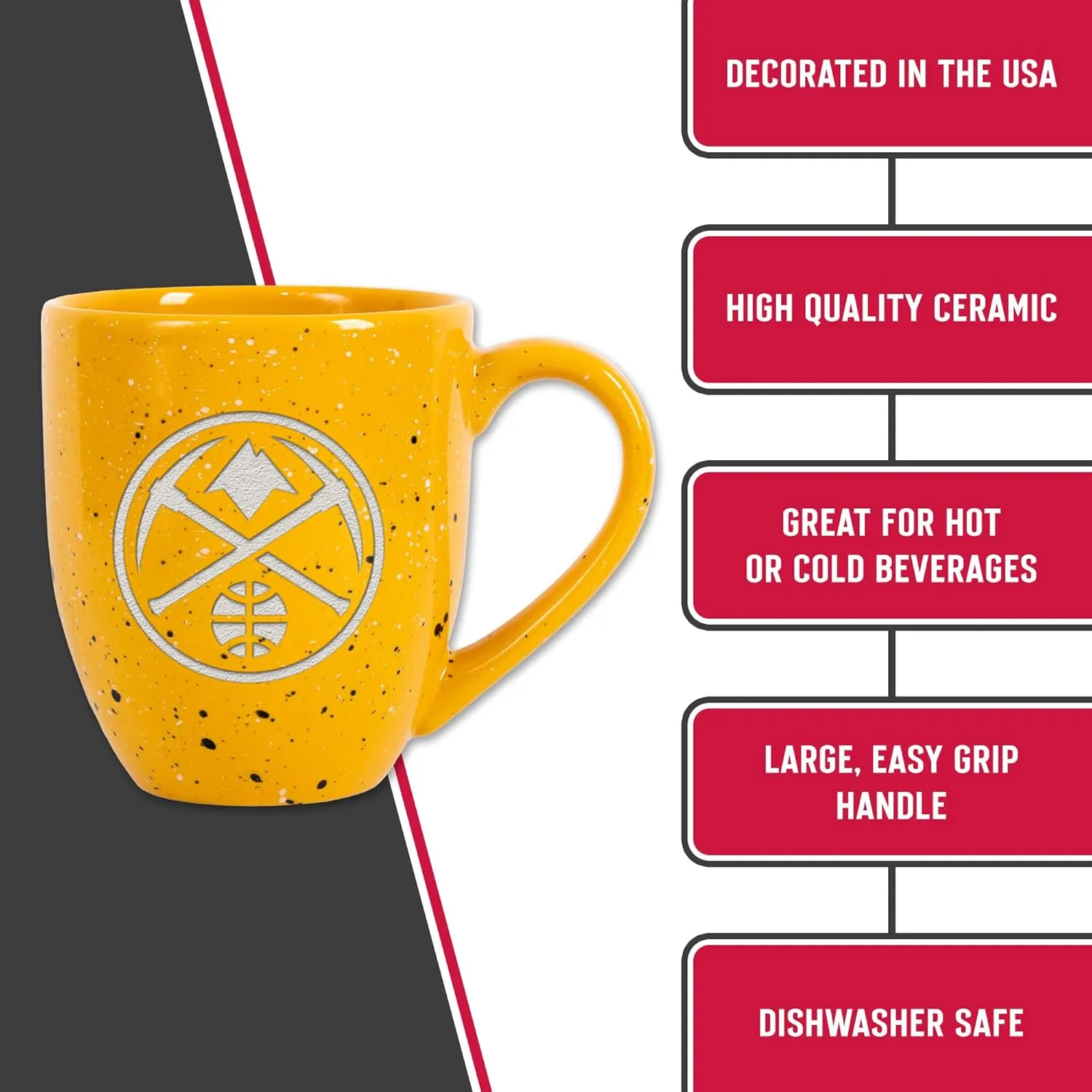 Rico Industries NBA Basketball Alternate 16 oz Team Color Laser Engraved Speckled Ceramic Coffee Mug