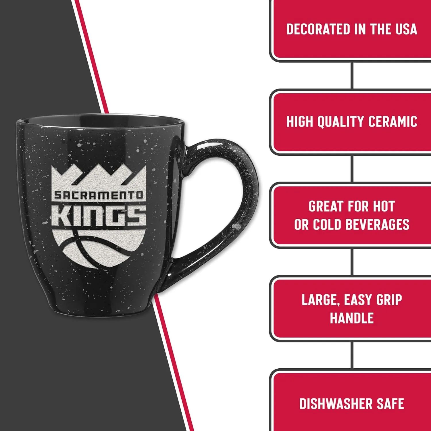 Rico Industries NBA Basketball Alternate 16 oz Team Color Laser Engraved Speckled Ceramic Coffee Mug