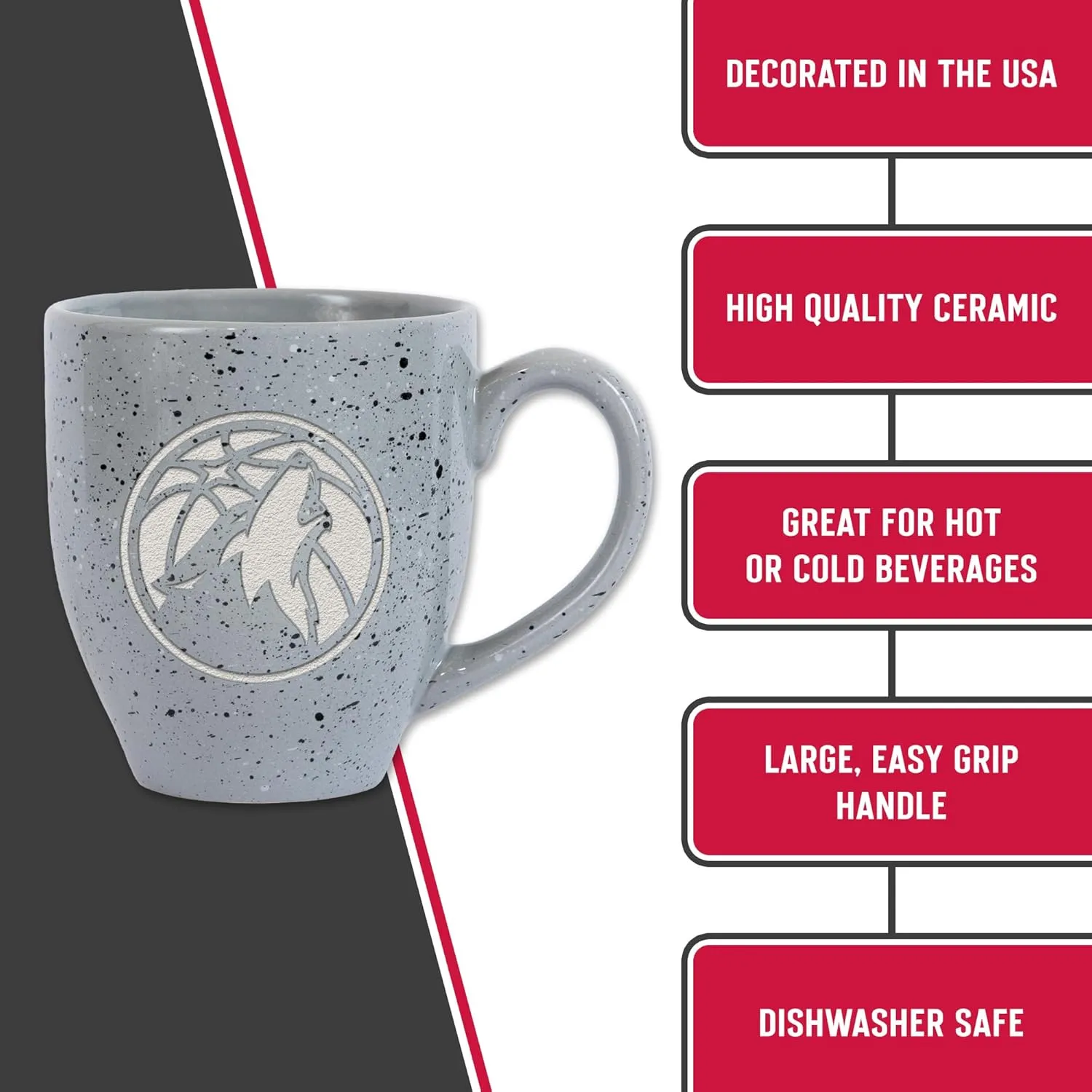 Rico Industries NBA Basketball Alternate 16 oz Team Color Laser Engraved Speckled Ceramic Coffee Mug