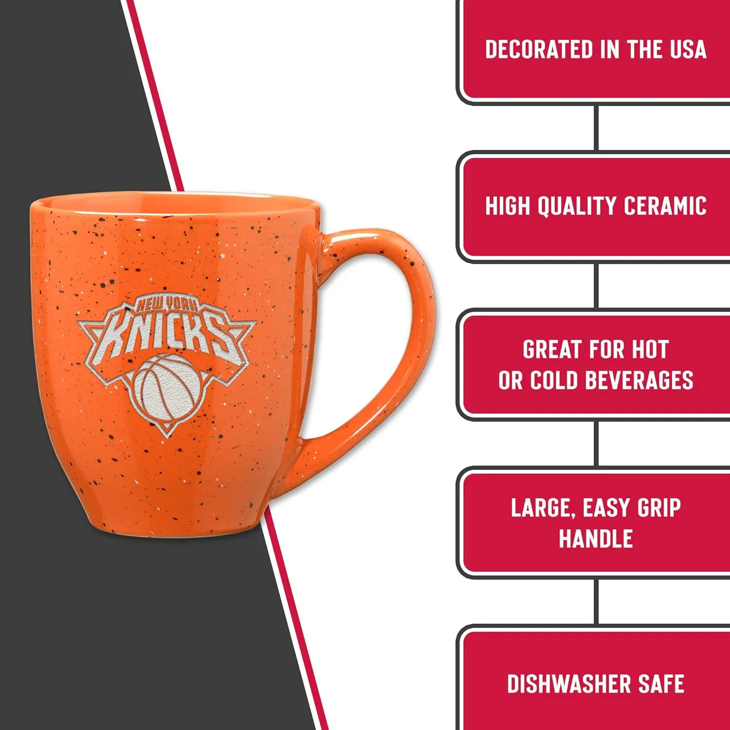 Rico Industries NBA Basketball Alternate 16 oz Team Color Laser Engraved Speckled Ceramic Coffee Mug