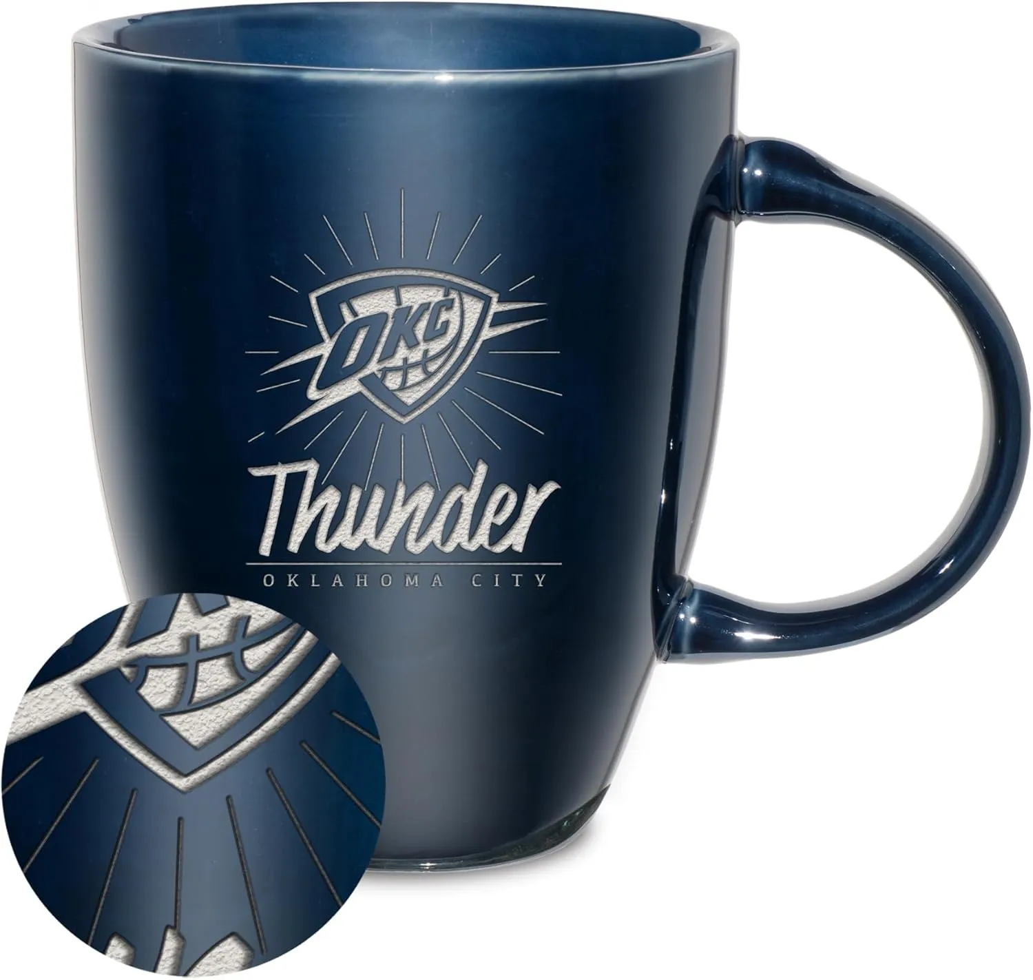 Rico Industries NBA Basketball Sunburst 18oz Laser Engraved Ceramic Lustre Mug