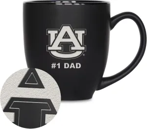 Rico Industries NCAA #1 Dad 15oz Laser Engraved Matte Black Ceramic Bistro Mug - for Hot or Cold Drinks