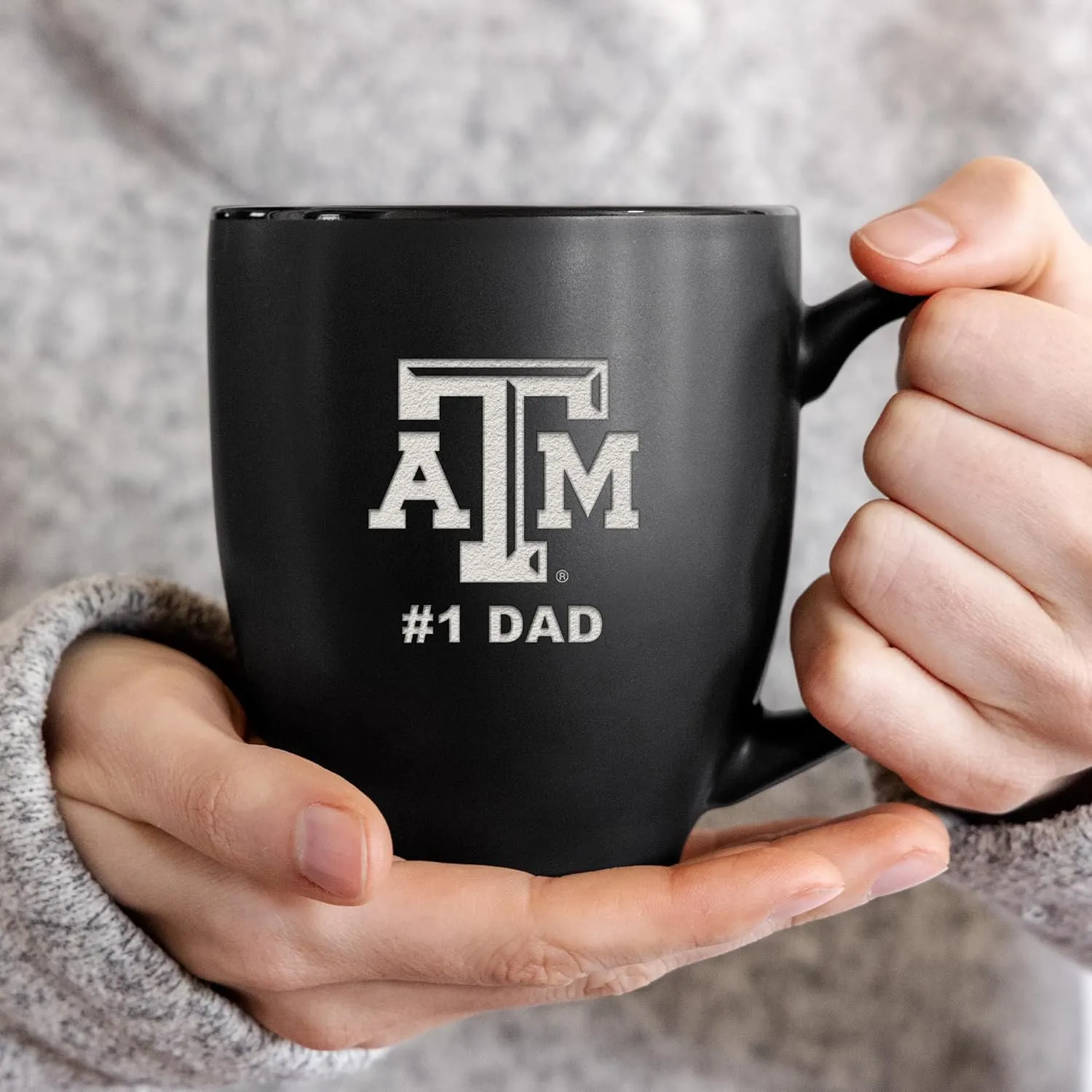 Rico Industries NCAA #1 Dad 15oz Laser Engraved Matte Black Ceramic Bistro Mug - for Hot or Cold Drinks